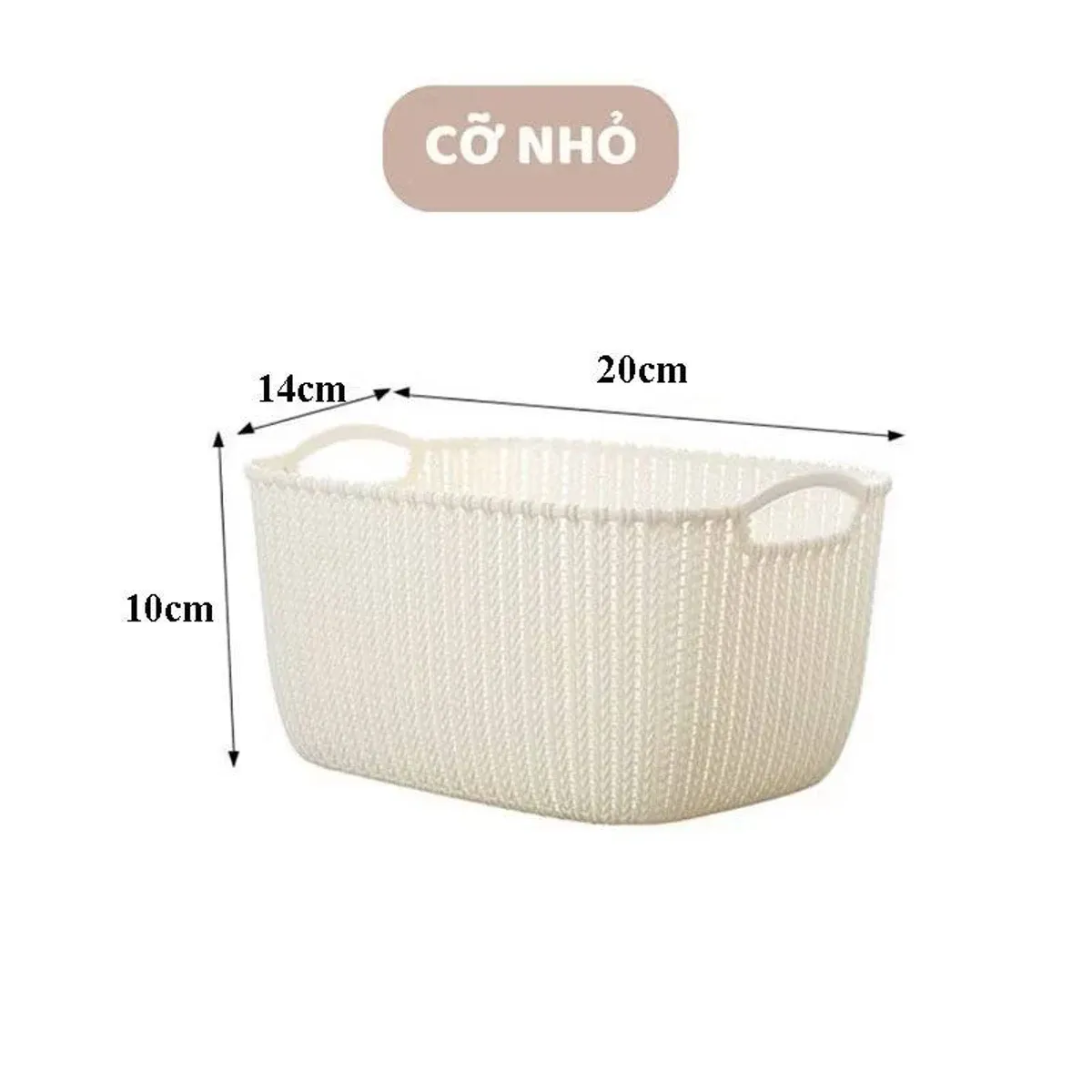 Giỏ Đan Mây Nhựa 20cm Màu Kem Có Quai Cầm Nhỏ Gọn, Thoáng Khí
