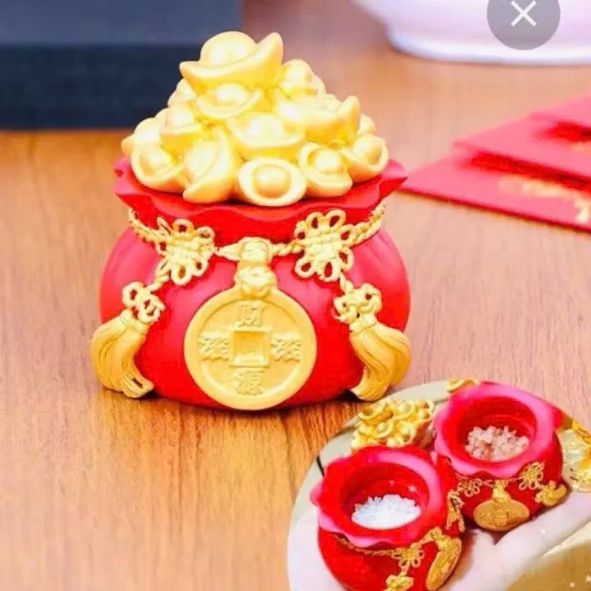 Hũ đựng gạo muối nước thần tài, Hũ Đựng Vàng Tài Lộc, chiêu tài lộc may mắn trang trí ban thờ thần tài